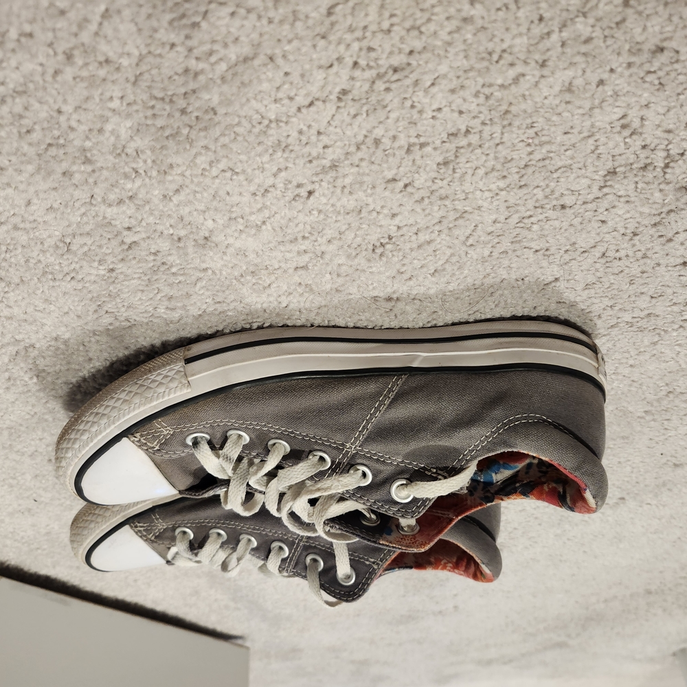 Converse Gray Sneakers with Orange And Pink Flower Detail Inside And On Tongue